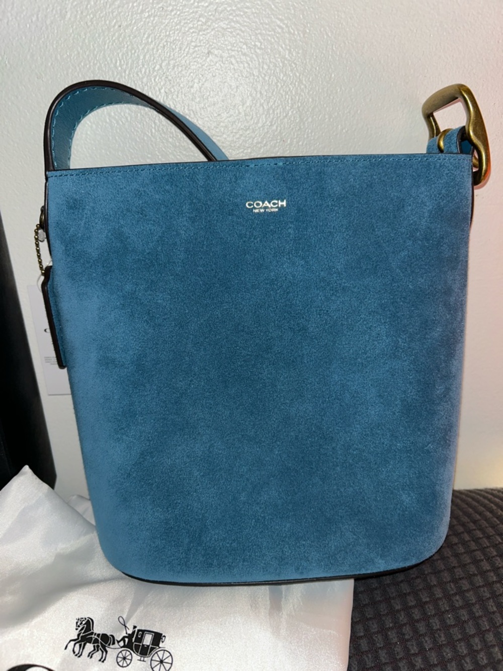 Coach Bleeker Bucket 21 Suede "Sea Blue" Bucket Bag, NWT
